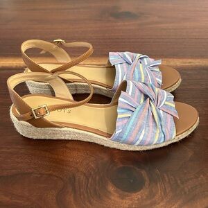 Talbots Pamela Twist Espadrille Wedge Sandals Biscayne Blue Stripe Size 9.5